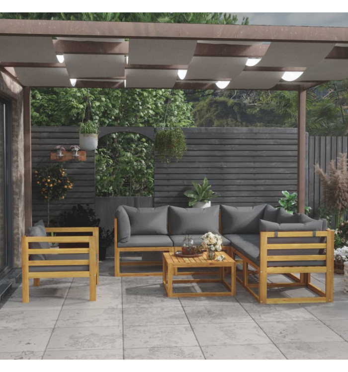Salon de jardin 7 pcs avec coussin Bois d'acacia solide | Mobilier & Déco
