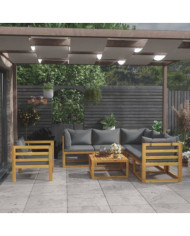 Salon de jardin 7 pcs avec coussin Bois d'acacia solide | Mobilier & Déco