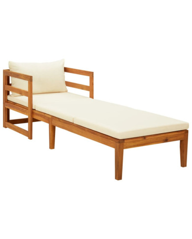 Chaise longue avec coussins blanc crème Bois d'acacia solide | Mobilier & Déco
