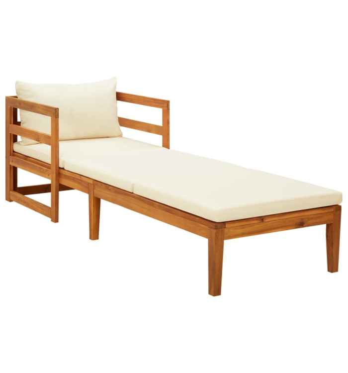 Chaise longue avec coussins blanc crème Bois d'acacia solide | Mobilier & Déco