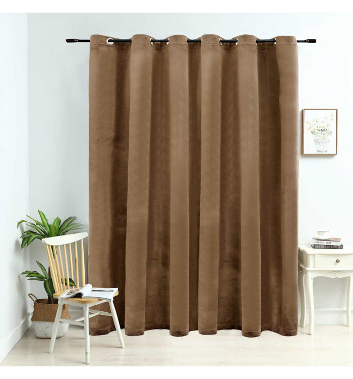Rideau occultant avec anneaux en métal Velours Beige 290x245 cm | Mobilier & Déco