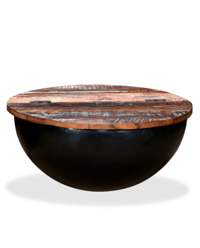 Table basse Bois de récupération massif Noir Forme de bol | Mobilier & Déco