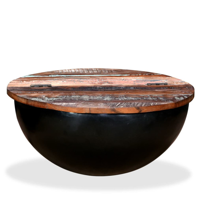 Table basse Bois de récupération massif Noir Forme de bol | Mobilier & Déco