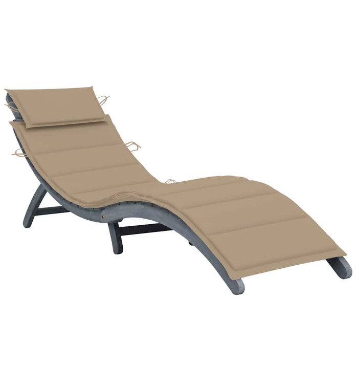 Chaise longue avec coussin Gris Bois d'acacia solide | Mobilier & Déco