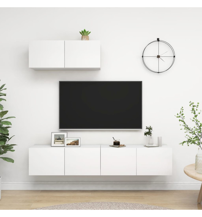 Meubles TV 3 pcs Blanc Bois d'ingénierie | Mobilier & Déco