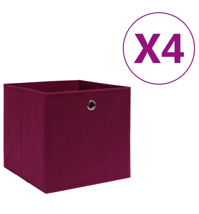 Boîtes de rangement 4 pcs Tissu intissé 28x28x28 cm Rouge foncé | Mobilier & Déco