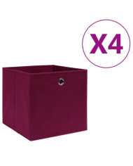 Boîtes de rangement 4 pcs Tissu intissé 28x28x28 cm Rouge foncé | Mobilier & Déco