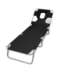 Chaise longue avec coussin de tête Acier enduit de poudre Noir | Mobilier & Déco