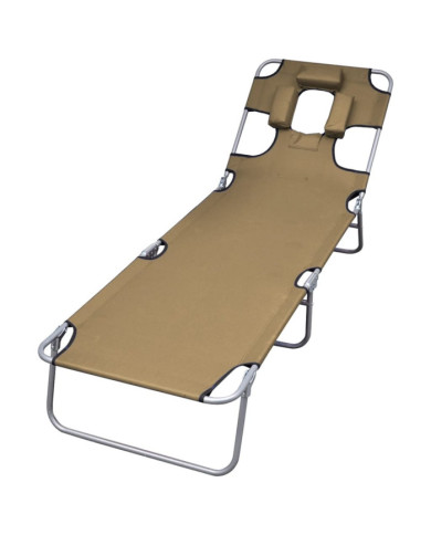 Chaise longue pliable et coussin de tête Dossier réglable Taupe | Mobilier & Déco