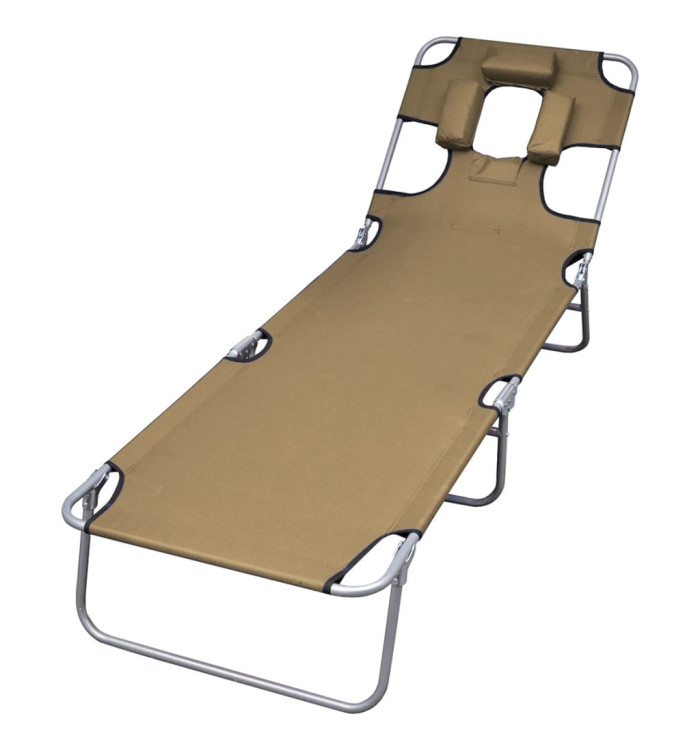 Chaise longue pliable et coussin de tête Dossier réglable Taupe | Mobilier & Déco
