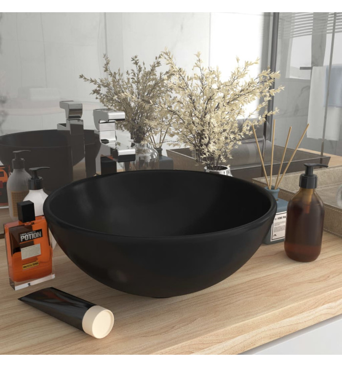 Lavabo rond de salle de bain Noir mat 32,5x14 cm Céramique | Mobilier & Déco