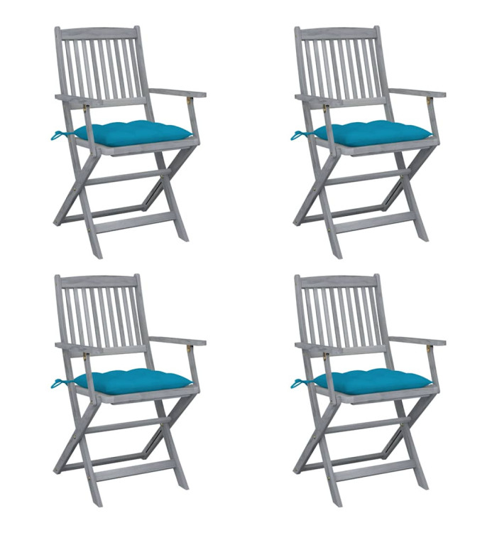 Chaises pliables d'extérieur lot de 4 et coussins Bois d'acacia | Mobilier & Déco