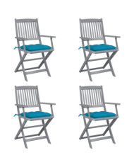 Chaises pliables d'extérieur lot de 4 et coussins Bois d'acacia | Mobilier & Déco