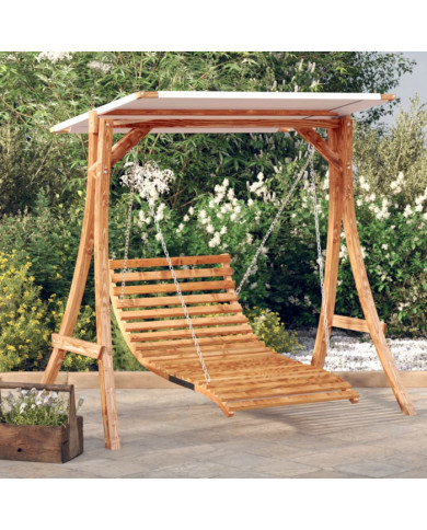 Lit balançoire et auvent bois massif d'épicéa et finition teck | Mobilier & Déco