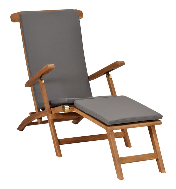 Chaise longue avec coussin Gris foncé Bois de teck solide | Mobilier & Déco