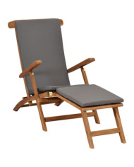Chaise longue avec coussin Gris foncé Bois de teck solide | Mobilier & Déco