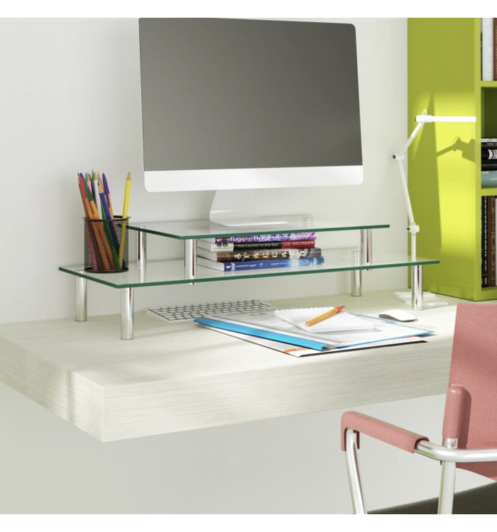 Support de moniteur à 2 niveaux Verre transparent | Mobilier & Déco