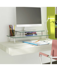 Support de moniteur à 2 niveaux Verre transparent | Mobilier & Déco