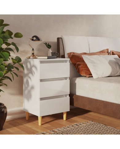 Table de chevet avec pieds en bois blanc brillant 40x35x69 cm | Mobilier & Déco