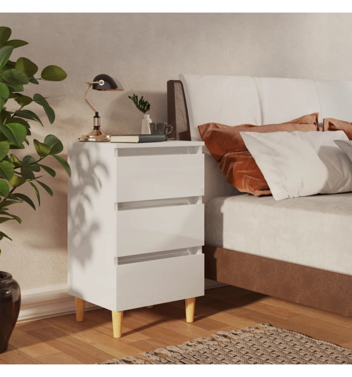 Table de chevet avec pieds en bois blanc brillant 40x35x69 cm | Mobilier & Déco