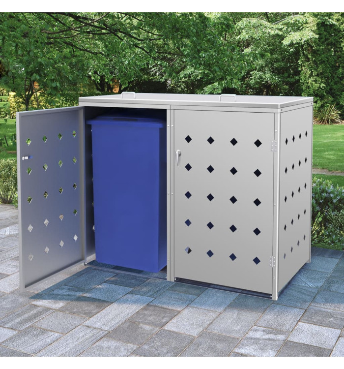 Abri de poubelle double sur roulettes 240 L Acier inoxydable | Mobilier & Déco