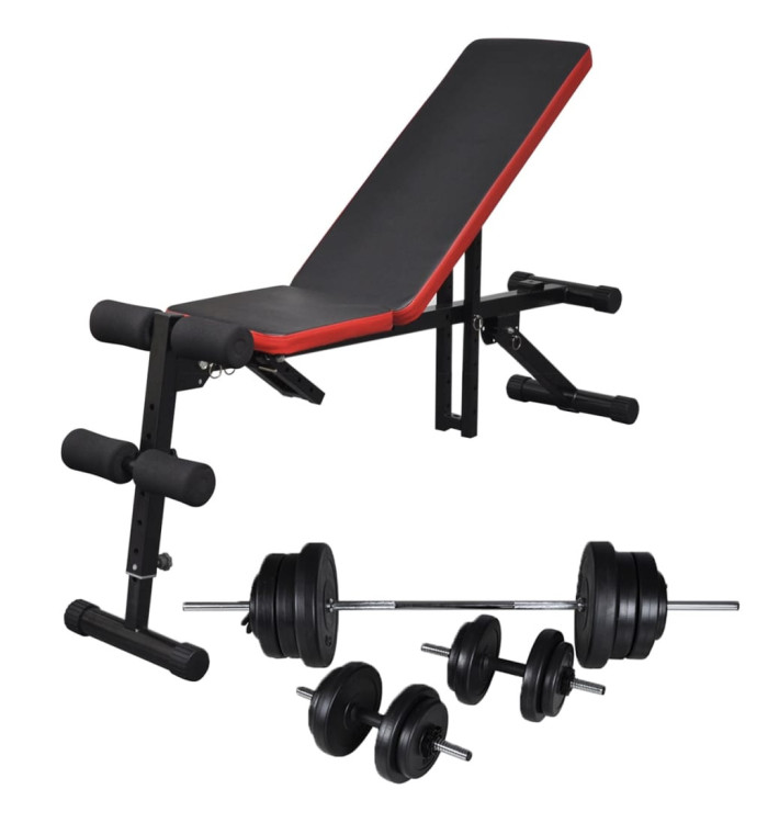 Banc d'entraînement réglable avec jeu d'haltères 60,5 kg | Mobilier & Déco
