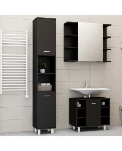 Ensemble de meubles de salle de bain 3 pcs Noir Bois ingénierie | Mobilier & Déco