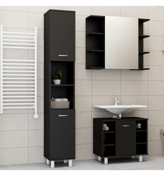Ensemble de meubles de salle de bain 3 pcs Noir Bois ingénierie | Mobilier & Déco