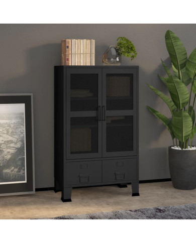 Coffre de rangement industriel Noir 70x40x115 cm Métal | Mobilier & Déco