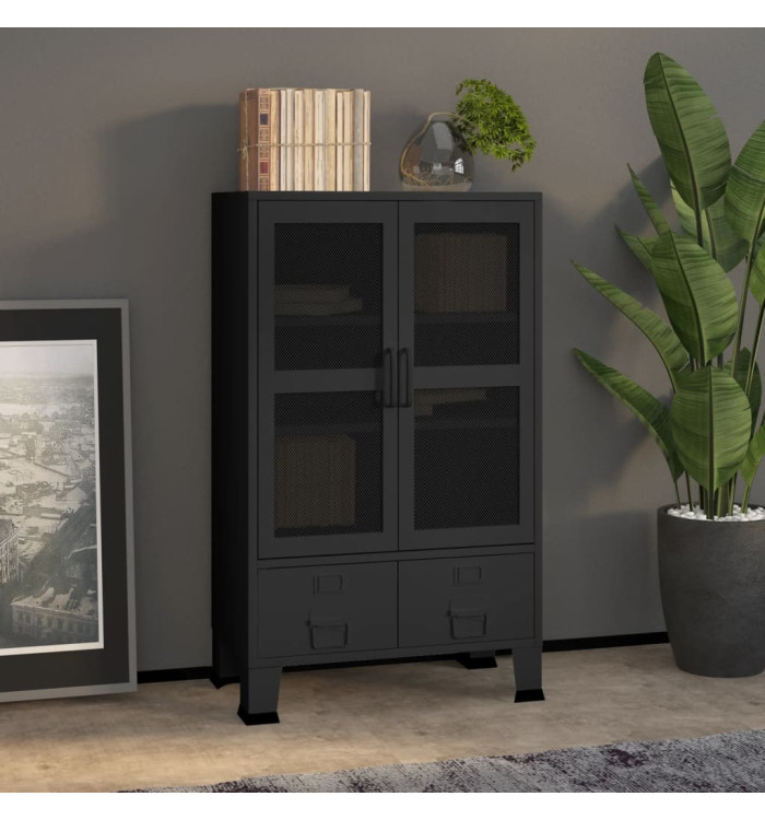 Coffre de rangement industriel Noir 70x40x115 cm Métal | Mobilier & Déco