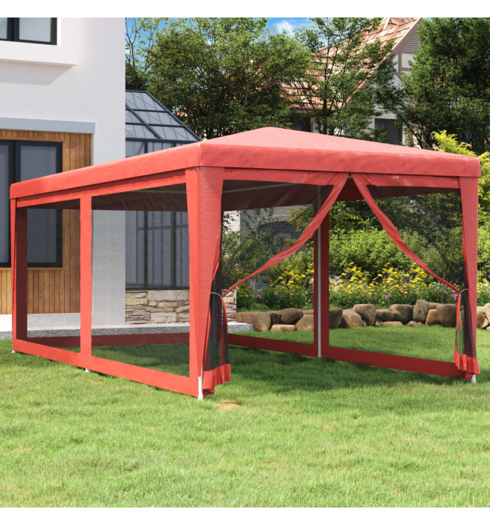 Tente de fête avec 6 parois latérales en maille Rouge 3x6m PEHD | Mobilier & Déco