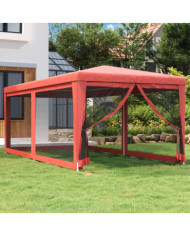 Tente de fête avec 6 parois latérales en maille Rouge 3x6m PEHD | Mobilier & Déco