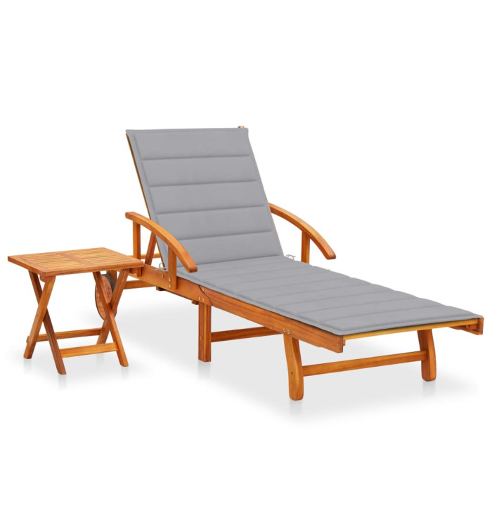 Chaise longue de jardin avec table et coussin Bois d'acacia | Mobilier & Déco