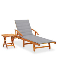 Chaise longue de jardin avec table et coussin Bois d'acacia | Mobilier & Déco