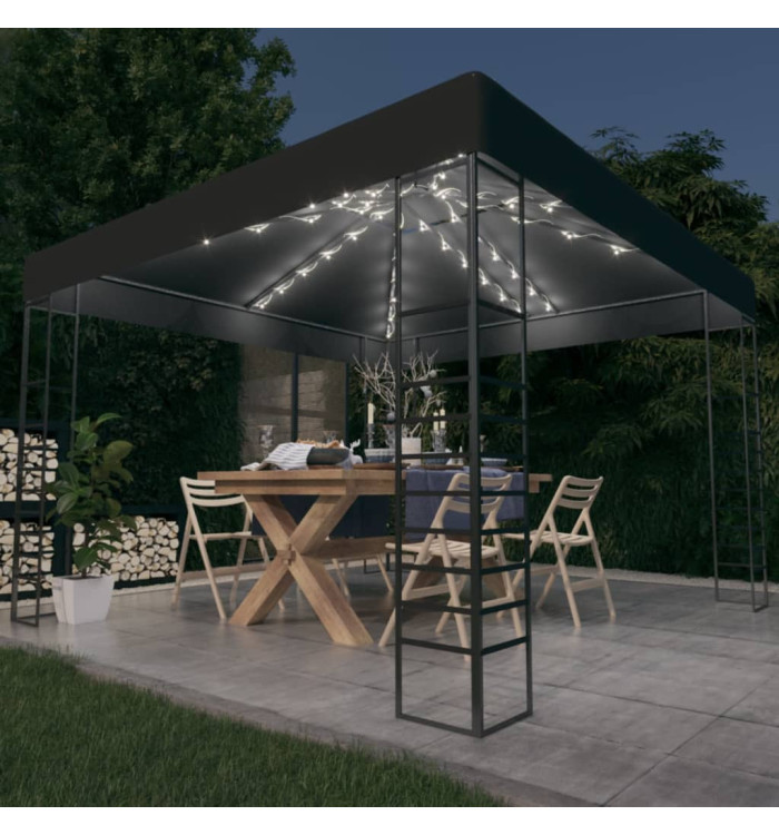 Chapiteau de jardin avec lumières LED 3x3 m Anthracite | Mobilier & Déco