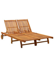 Chaise longue 2 places bois d'acacia massif | Mobilier & Déco
