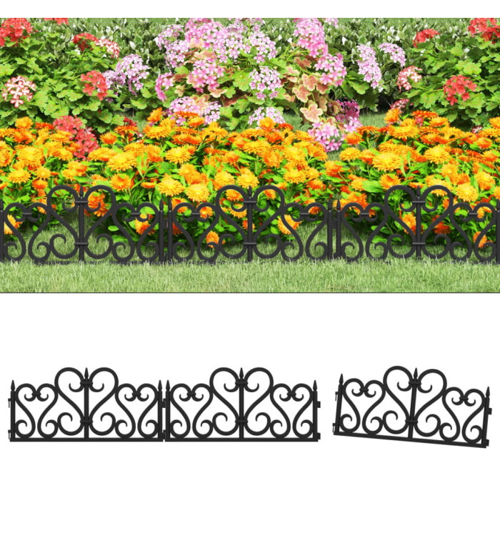 Bordures de pelouse 17 pcs Noir 10 m PP | Mobilier & Déco