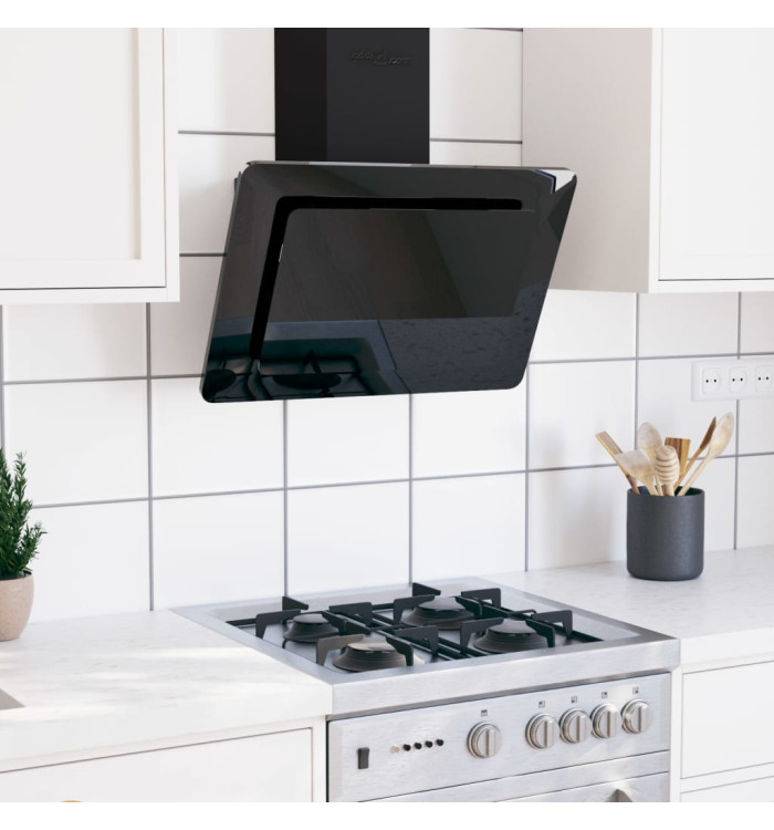 Hotte murale 60 cm Acier inoxydable et verre trempé Noir | Mobilier & Déco