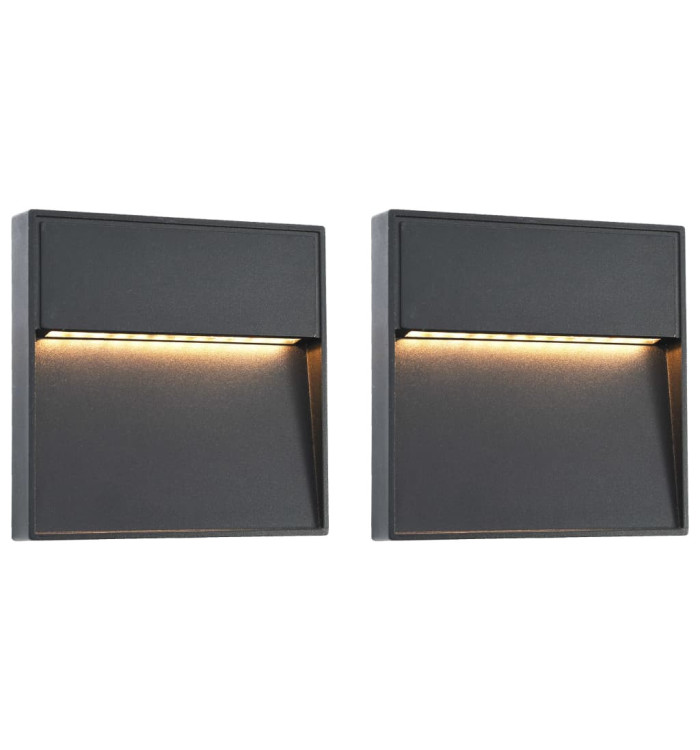2 pcs Appliques murales LED d'extérieur 3 W Noir Carré | Mobilier & Déco