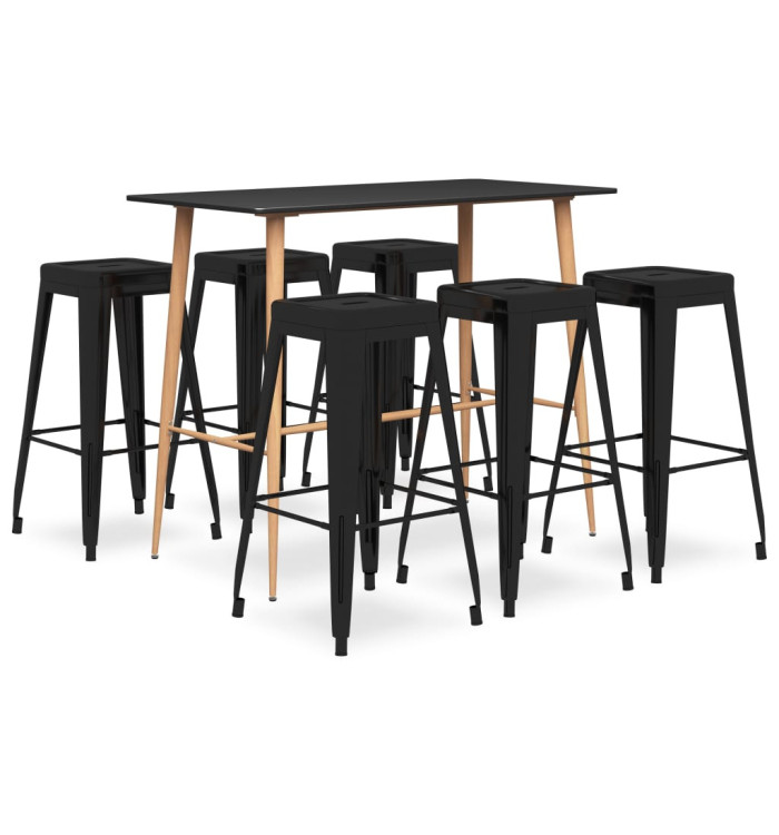 Ensemble de bar 7 pcs Noir | Mobilier & Déco