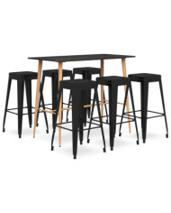 Ensemble de bar 7 pcs Noir | Mobilier & Déco