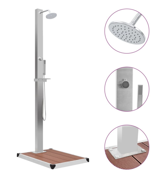 Douche d'extérieur avec receveur de douche WPC Acier inoxydable | Mobilier & Déco