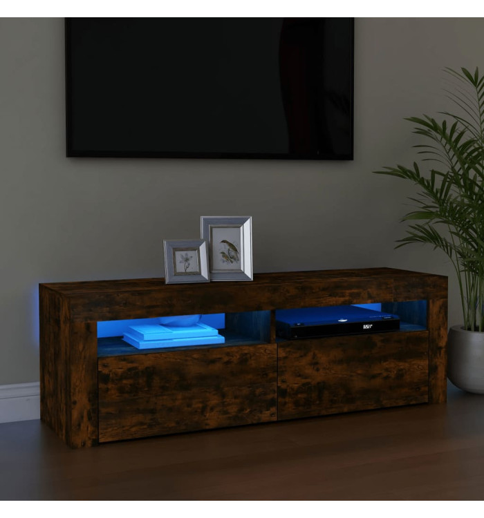 Meuble TV avec lumières LED Chêne fumé 120x35x40 cm | Mobilier & Déco