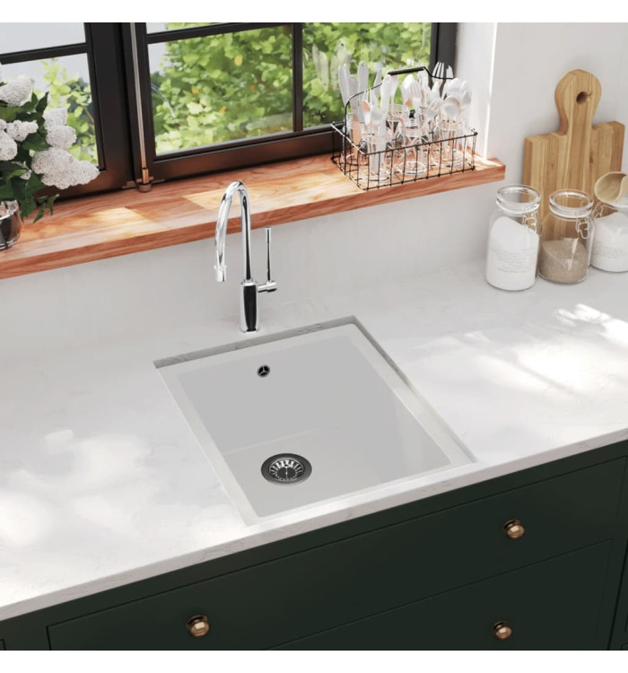 Évier de cuisine avec trou de trop-plein Blanc Granit | Mobilier & Déco