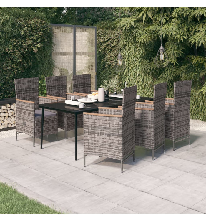 Ensemble à manger de jardin avec coussins 7 pcs Gris | Mobilier & Déco