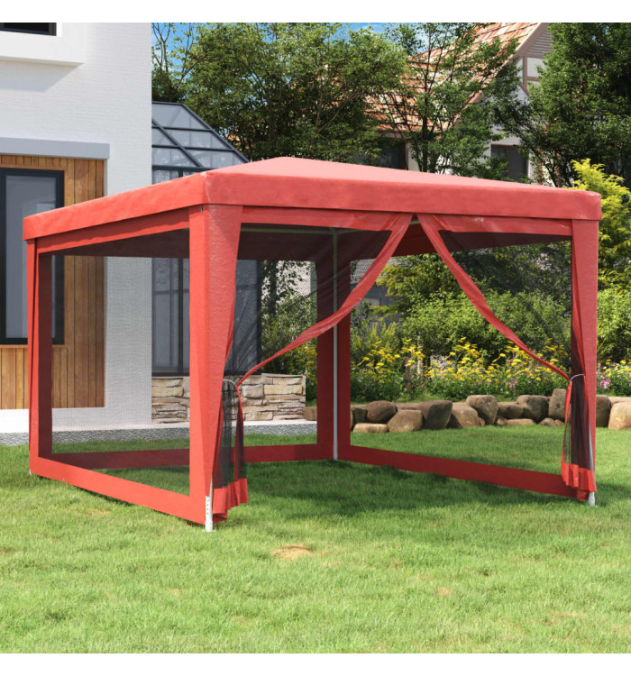Tente de fête avec 4 parois latérales en maille Rouge 3x4m PEHD | Mobilier & Déco