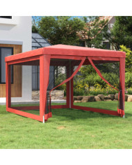 Tente de fête avec 4 parois latérales en maille Rouge 3x4m PEHD | Mobilier & Déco