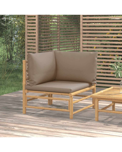 Canapé d'angle de jardin avec coussins taupe bambou | Mobilier & Déco