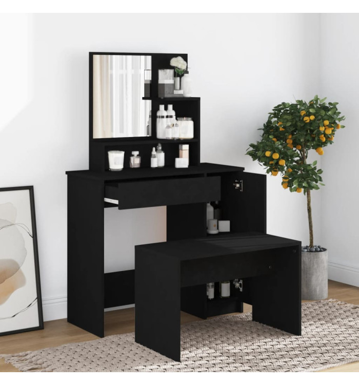 Coiffeuse avec miroir noir 86,5x35x136 cm | Mobilier & Déco