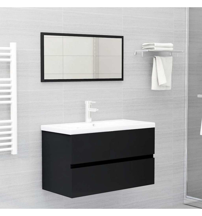 Ensemble de meubles salle de bain 2 pcs noir bois d'ingénierie | Mobilier & Déco